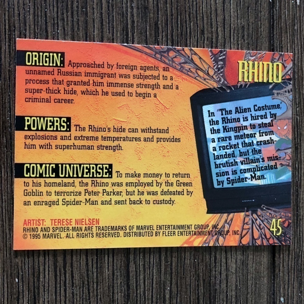 ’95 Marvel Fleer Ultra Spider-Man trading card: Rhino #45 - Picture 2 of 2